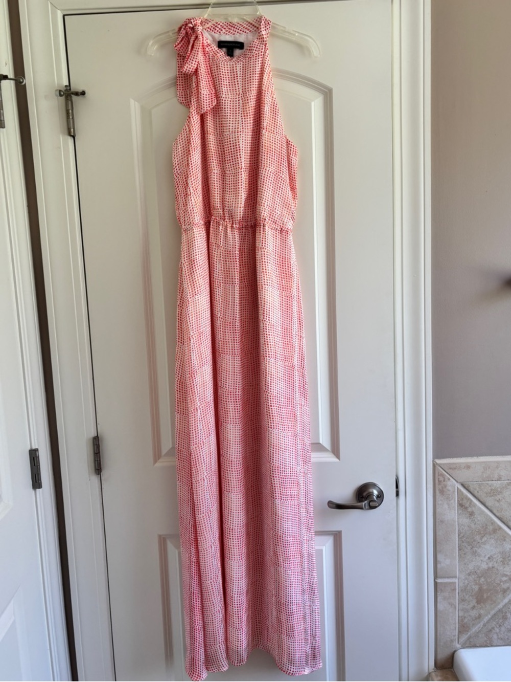 Banana Republic Tie Neck Maxi Dress, Orange & White